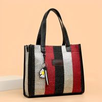 Color Contrast Striped Canvas Tote Bag, Trendy Leisure Crossbody Bag, Womens Casual Shoulder Bag