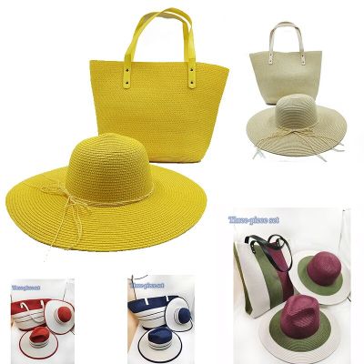 หมวกสำหรับหมวกผู้หญิงฤดูร้อนฟางหมวกและกระเป๋าขนาดใหญ่ชุดพับ Travel Sun Hat ครีมกันแดด UV ปานามาซันหมวกชายหาดหมวก Fedora ขายส่ง