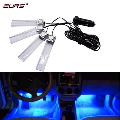 【CC】 EURS 4x Car Atmosphere Foot blue / Interior Ambient Lamp Strip Accessories