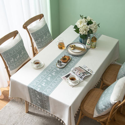 ผ้าปูโต๊ะฝ้ายและผ้าลินินทนทาน,โต๊ะสี่เหลี่ยมปักลายแข็งแรงผ้าปูโต๊ะลายตารางสำหรับตกแต่งโต๊ะห้องครัว (140X180ซม. สีขาวและสีฟ้า)