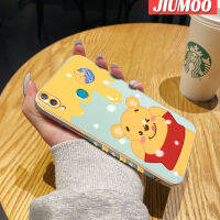 JIUMOO เคสสำหรับ Huawei Y7 2019 Y7 2019ชั้นหนึ่งเคสลายการ์ตูนน้ำผึ้งลายหมีขอบสี่เหลี่ยมใหม่เคสพื้นผิวชุบซิลิกาเจลนิ่มกันกระแทกเคสมือถือฝาครอบป้องกันเลนส์กล้องถ่ายรูป