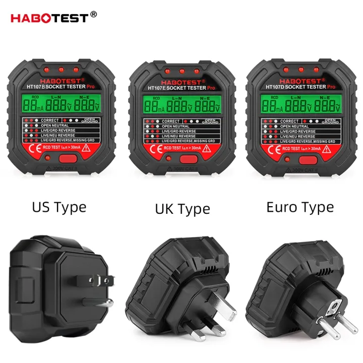 Habotest HT107 Socket Tester Pro Voltage Test RCD 30mA Socket Detector UK EU Plug Ground Zero