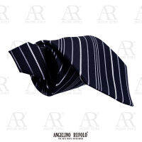 ANGELINO RUFOLO Necktie(NTN1750-ทางรวม) เนคไทผ้าไหมทออิตาลี่ 100% คุณภาพเยี่ยม ดีไซน์ Stripe Pattern สีกากี/สีเทา/สีน้ำตาล/สีม่วง/สีส้ม