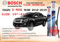 ใบปัดน้ำฝน คู่หน้า Bosch Clear Advantage frameless ก้านอ่อน ขนาด 19”+21” สำหรับรถ Isuzu D-Max,DMax ปี 2012-2019 ปี 12,13,14,15,16,17,18,19 อีซูซุ ดีแม็กซ์ ดีแม๊กซ์ ทนแสง UV