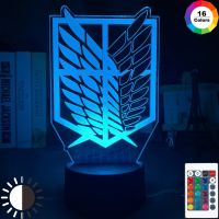 ♠ 3d Illusion Led Night Light Wings of Liberty 7 Colors Changing Nightlight for Kids Room Decor Table Lamp Attack on Titan Gift