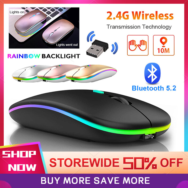 Bluetooth wireless mouse 2.4Ghz Receiver Rechargeable Mouse Wireless Silent LED Backlit Mice USB Optical Mouse PC Laptop Computer tetikus