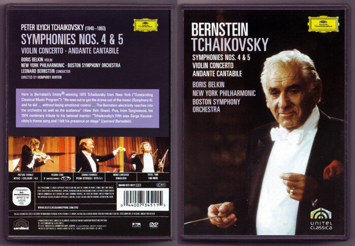 Tchaikovskys fourth and fifth symphony Violin Concerto, conductor Bernstein (DVD)