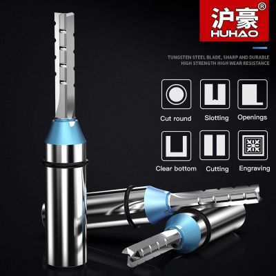 HUHAO Milling Cutter for Wood 1/2 Shank Router Bit 3 Flute TCT Slot Cutter Straigh End Mill Carving MDF Plywood Woodworking Tool