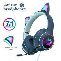 Cat Ear Gaming Wired Headsets With Dual Mic 7.1 Channel Stereo RGB Lighting Child Girl Headphones For PS4PhonePC Earphone Gift