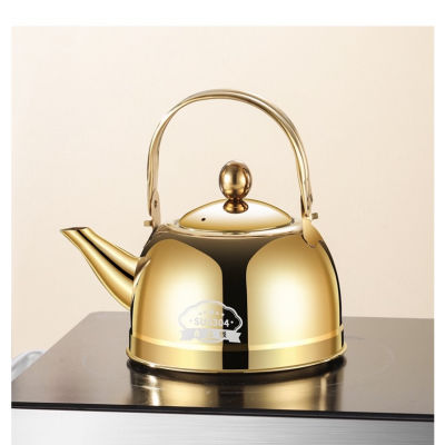 DT76-13 กาน้ำชาสแตนเลสสีทองทรงอ้วนพร้อมหูหิ้วขนาด 2.4 ลิตร
