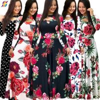 ✗♤△ Plus Size Women Dress Princess Floral Print Long Dress Muslim Jubah Long Sleeve Party Maxi Dresses