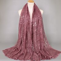 【CC】❦  Big Size Glitter Viscose Shawl Hijab Scarves Color Muffler Dot Wrap Plain Headband Muslim Cotton Headscarf