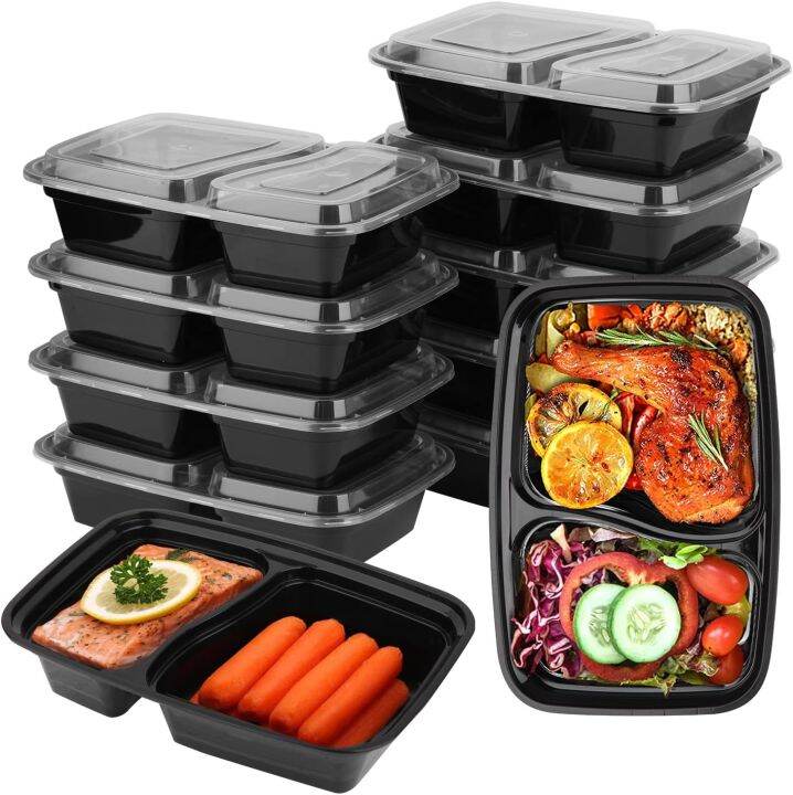 10pcs Bento Box, 2 Compartment Meal Prep Containers with Lids -Food ...