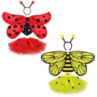 Lovely Butterfly Bees and Ladybug Costume Tutu SKirt Printing Fairy Wing and Headband for Kids Birthday Halloween Party Dress Up