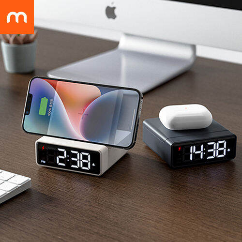 mooas 15W Mini Square Wireless Charging Stand Alarm Clock, Digital