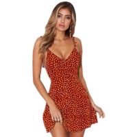 Women Polka Dot Short Dress Summer Womens Fashion Sleeveless V-neck Mini Backless Casual Sexy Sundress