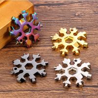 Portable 18 In 1 Mini Snowflake Multi Pocket Tool Spanner Hex Wrench Multipurpose Camp Survive Outdoor Hike Key Ring Key Chain