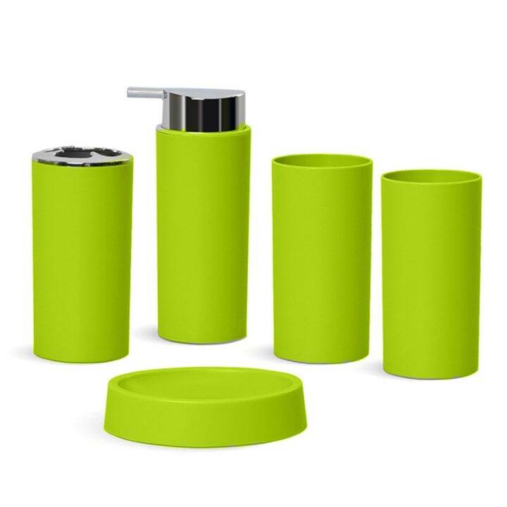 solid-color-bathroom-toiletry-set-plastic-mouthwash-cup-toothbrush-holder-soap-box-five-piece-toiletry-set