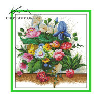 Crossdecor Cross Stitch ชุดด้วยวัสดุผ้าพิมพ์ลายดอกไม้โรงงาน Outlet ผ้า11CT 14CT ปักชุด Craft Handmade ตกแต่งสำหรับ Sala Wall-ดอกไม้บาน