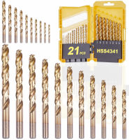 Drill Bit Set, Longmate 21-Piece Titanium HSS4341 Fully Ground Twist Drill Bit Set Including Size 1/16"-3/8", Twist Drill Bits for Metal, Wood and Plastic Drilling in Indexed Storage Case HSS4341 Wood&amp;Plastic&amp;Soft Metal