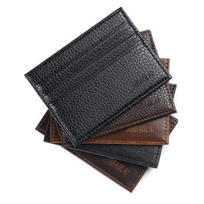 Men Slim Soft Business Credit Card Holder PU Leather Fashion Vintage Wallet Retro Texture Mini ID Holders Black Bank Case Purse