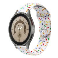 【พร้อมในสต็อก】สำหรับ Samsung Galaxy Watch 5 40/44มม. จุดสีรุ้งสปอร์ตสายนาฬิกาข้อมือหัวเข็มขัดซิลิโคน (สีดำ)