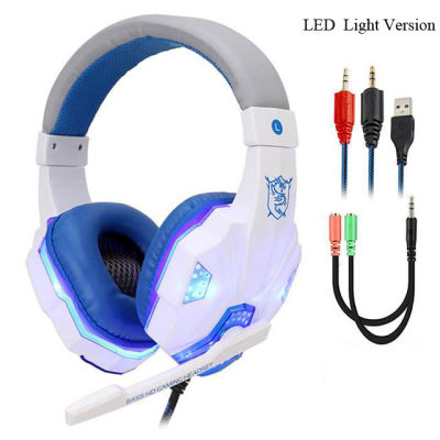 Double Bass Gaming Headphones Wired Headsets with HD Microphone LED Light Noise Cancelling Soft Earmuff for PC Laptop