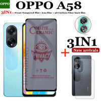 (3 In 1) ฟิล์มกระจกเทมเปอร์กระจกนิรภัยฟิล์มป้องกัน A58 OPPO กระจกเทมเปอร์ + แผ่นคาร์บอนไฟเบอร์ + OPPO เลนส์กล้องถ่ายรูปสำหรับ A58ความเป็นส่วนตัว/กระจกเทมเปอร์กระจกนิรภัยป้องกันแสงม่วงน้ำเงินสีม่วง