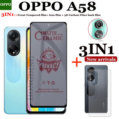 (3 In 1) ฟิล์มกระจกเทมเปอร์กระจกนิรภัยฟิล์มป้องกัน A58 OPPO กระจกเทมเปอร์ + แผ่นคาร์บอนไฟเบอร์ + OPPO เลนส์กล้องถ่ายรูปสำหรับ A58ความเป็นส่วนตัว/กระจกเทมเปอร์กระจกนิรภัยป้องกันแสงม่วงน้ำเงินสีม่วง