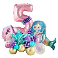 [Afei Toy Base] 38ชิ้นลูกโป่งฟอยล์ลายการ์ตูนเจ้าหญิงเงือกพร้อมลูกโป่งหมายเลข1-9สำหรับตกแต่งงานเลี้ยงวันเกิดสาวๆในทะเล