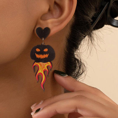 Stylish Womens Dangle Earrings Trendy Halloween Earrings Womens Acrylic Dangle Earrings Flame-shaped Halloween Earrings Halloween-themed Dangle Earrings