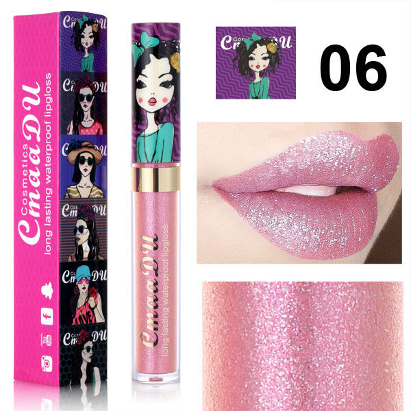 Cmaadu lip makeup flash shimmer lip gloss 12 color glitter lipstick waterproof long lasting diamond gold silver lip tint HF061