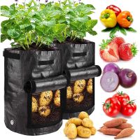 ▦▤ Black Potato Grow Bag PE Vegetable Grow Bags with Handle Thickened Growing Bag Onion Vegetable Plant Bag Outdoor Garden Pots