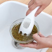 ☢▽▫ 1PC Rice Sieve Spoon Kitchen Drain Colander With Handles Rice Bowl Strainer White Rice Washing Tools Sink Drain Household Tools