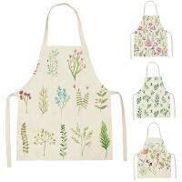 1Pcs Elegant Floral Women Kitchen Apron Green Leaves Cooking Accessories Baking Chef Child Bbq Apron 68-55cm Pinafore Delantal Aprons