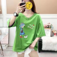 COD DSFERTRETRE 【40-150kg】Womens Plus Size Cartoon Girl Printed T-shirt Round Neck Short Sleeve Tee Summer Casual Oversized Loose Fit T-shirt Big Size Patterned Tee