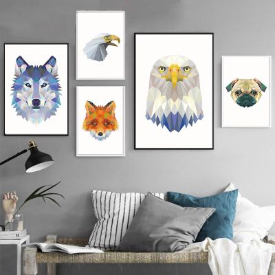 บทคัดย่อ Animal Head Home Decor Wall Art - Nordic ภาพวาดผ้าใบพิมพ์โปสเตอร์-เรขาคณิตห้องนั่งเล่นภาพผนัง-Popular Modern Art