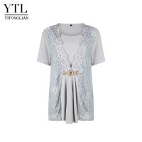 Yitonglian Plus ขนาดเสื้อผู้หญิงหรูหราเอวเพชรเสื้อแขนสั้นเสื้อฤดูร้อน W129