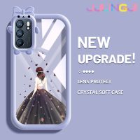 Jlingji เคสสำหรับ OPPO Reno 6 5G Reno 6 Pro 5G Reno 6Z 5G เคสนิ่มลายเจ้าหญิงสาวสวยลายโบว์น๊อตเคสนิ่มกันกระแทกกันรอยขีดข่วนเคสโทรศัพท์โปร่งใส TPU ซิลิกาเจลเลนส์กล้องถ่ายรูปฝาครอบป้องกัน