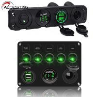 4/5/8 Gang Green LED Backlit Switch Panel Toggle Switch Control For Car Boat Camper Marine RV 12V Power Outlet USB Charger 2023