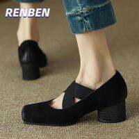 Retro Thick Heel Mary Jane รองเท้าผู้หญิง Cross Strap แฟชั่นส้นกลาง Dance รองเท้าเดี่ยว V725