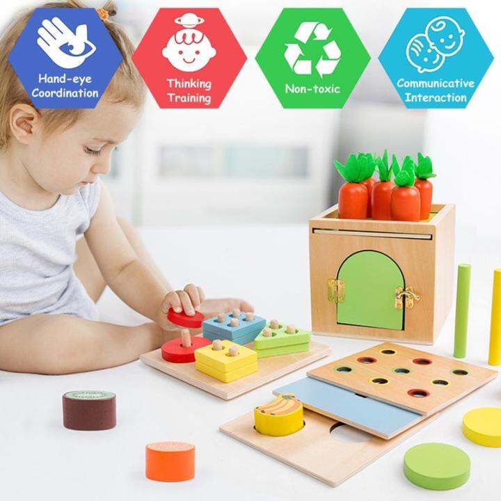 aov-montessori-ของเล่นวัตถุ-permanence-กล่อง-interchange-ฝา-multifunctional-แครอท-harvest-ของเล่นไม้-sorting-stacking-ของเล่น-cod-จัดส่งฟรี