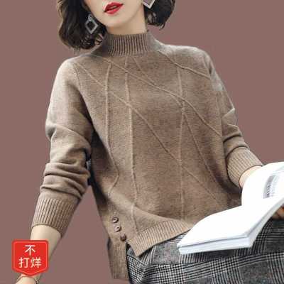 [Spot] 2022 spring new half turtleneck thickened sweater womens short autumn and winter loose Korean style 2023