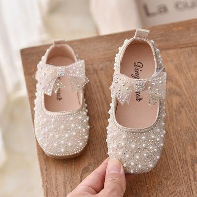 2021 New Girls Princess Shoes Childrens Fashion Bow Rhinestone Sequin Kids Shoe Baby Girls Party Student Flat Leather Shoes