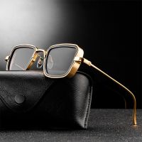 Fashion Retro Mens Shade Steam Punk Sun Glasses Square Metal Frame UV400 Vintage Sunglasses 2022