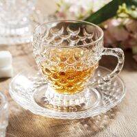 ชุดแก้วกาแฟคริสตัลเกล็ดปลาสุดสร้างสรรค์ดูดีของหวานถ้วยและจานรองร้อนแรง
