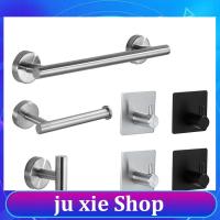 JuXie store Silver Black Robe Hook Towel Rails Bar Rack Shelf Tissue Paper Holder Stainless Steel Bathroom Hardware Set drill Accessories