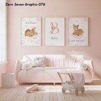 Lovely Woodland Sweet Dreams Deer การ์ตูน Wall Art Custom ชื่อผ้าใบพิมพ์โปสเตอร์-เหมาะสำหรับ New Born Baby Girls Room ตกแต่ง