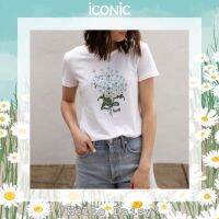 iCONiC Hello Daisy T-shirt #4435 สีฟ้า  เสื้อยืด แขนสั้น ปักดอก เดซี่ 3มิติ ด้วยเทคนิค ที่ซับซ้อน ละเอียด อ่อนสุด เสื้อยืดปัก เสื้อยืดผญ