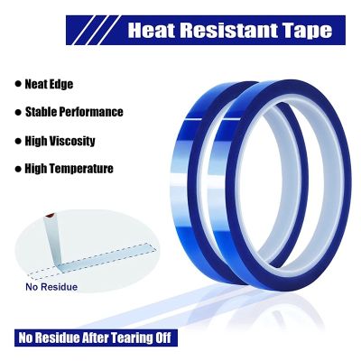 2 Rolls 10mmx33M(108Ft) Blue Heat Tape Heat Transfer Tape for Heat Sublimation Press No Residue and Heat Transfer Vinyl